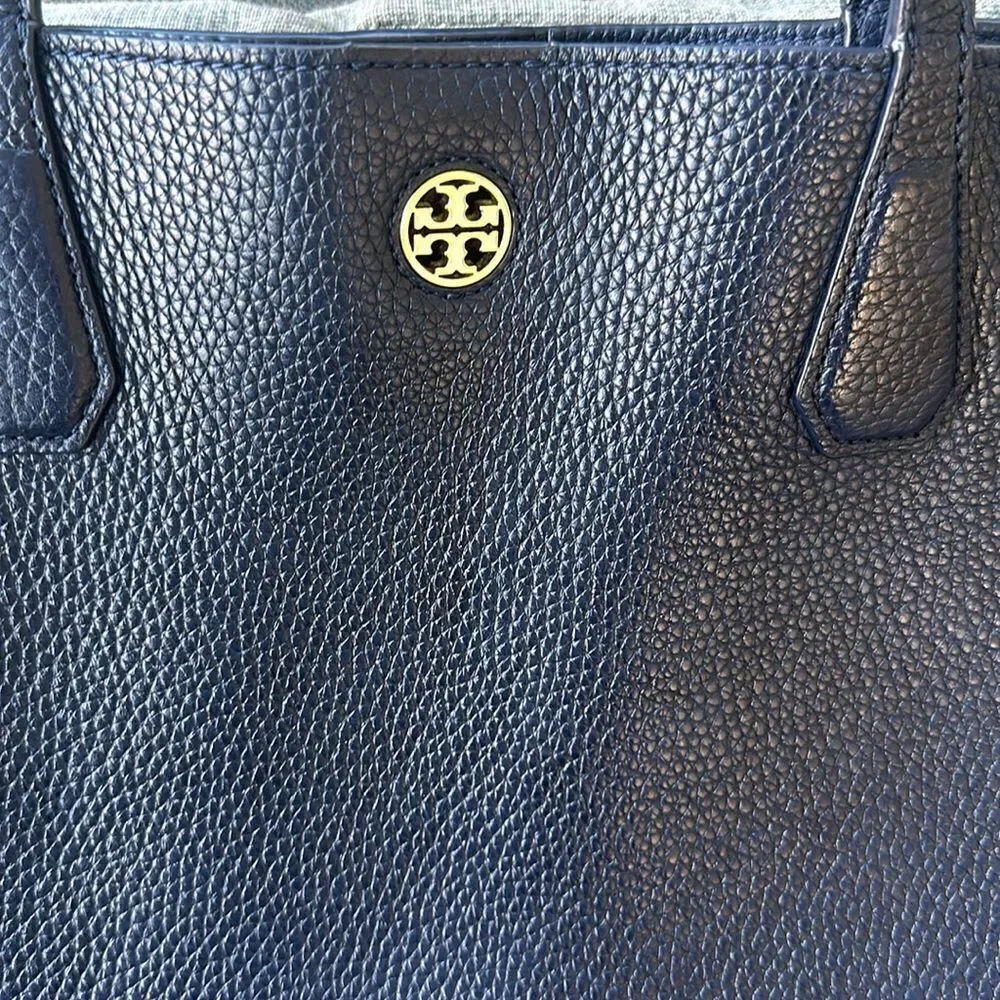 Tory Burch Navy Blue Pebbled leather Tote Bag